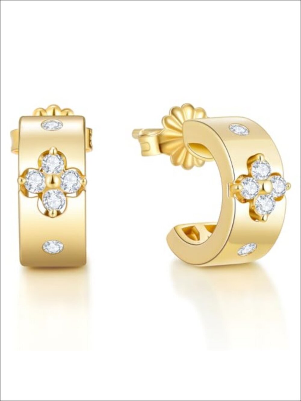 Clover Hoop Earrings 14K Gold Plated 925 Sterling Silver Moissanite